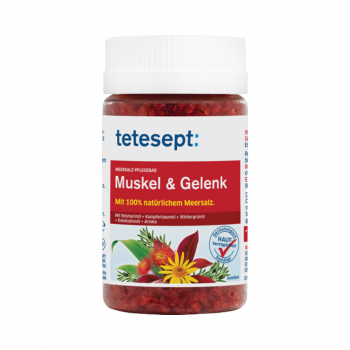 tetesept Meersalz-Pflegebad Muskel & Gelenk, mit Rosmarin-, Kampferbaum-, Wintergrün- und Eukalyptusöl und Arnika, 750g